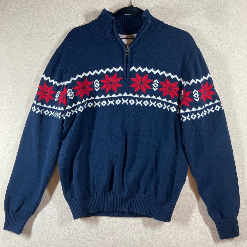 Weatherproof Vintage Men's Holiday Sweater L Navy 1/4 Zip Fair Isle Snowflake